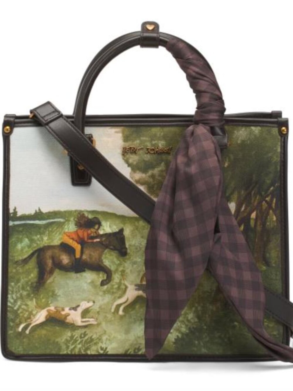 NWT BETSEY JOHNSON Lala Equestrian Satchel With Scarf tote shoulder bag brown